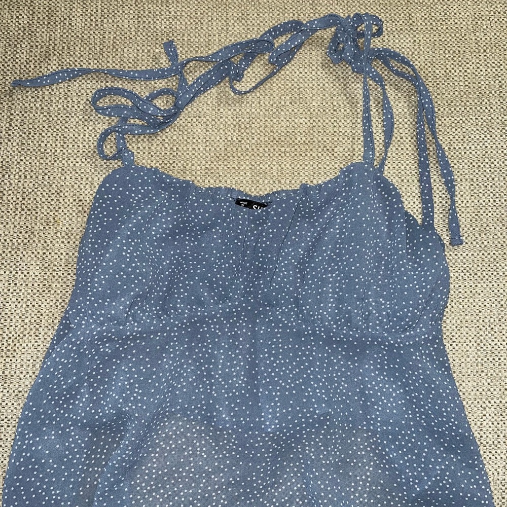 Blue and White Polka Dot Top
